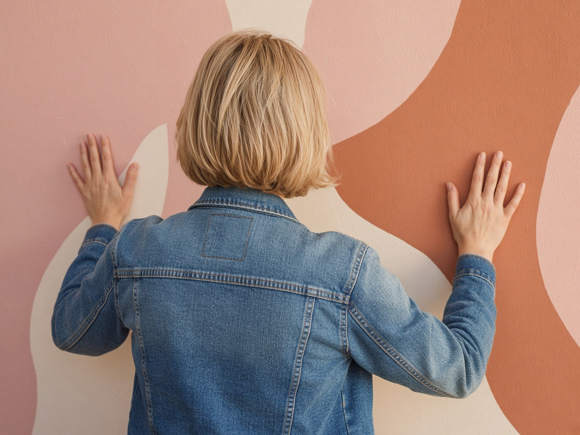 Pose d’un papier peint coloré, vue de dos